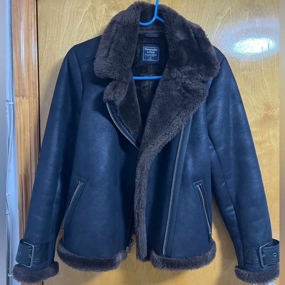 Abercrombie faux suede and fur moto jacket